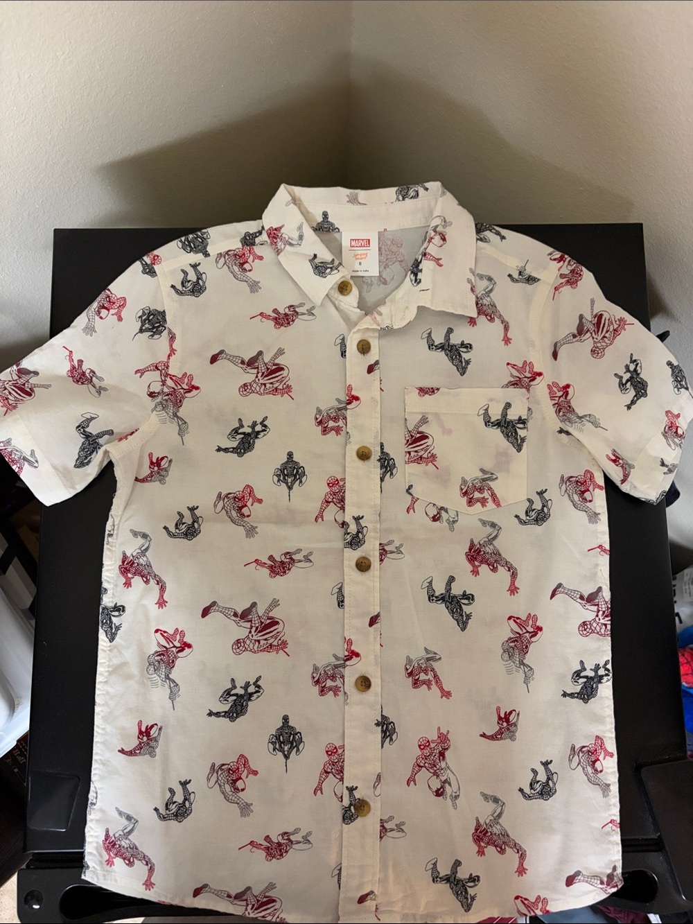Marvel Short Sleeve Button-Down Shirt - White, Red, Black